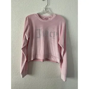 Juicy Couture Pajama Set Size L‎ Pink Velour Rhinestone Logo Sweatshirt Pants thumbnail 3