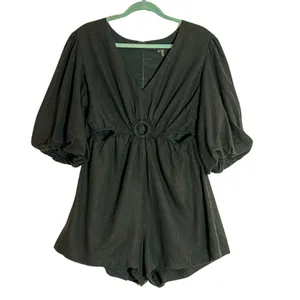 1. State Linen Blend Romper Cut Out Details Black Casual Women's 1X thumbnail 2