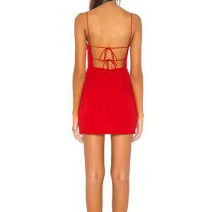 superdown Red Square-Neck Spaghetti Strap Mini Dress thumbnail 2