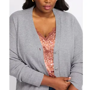 BOBEAU Stitch Fix Button Front Cardi Pocketed Preppy Sweater Womens Sz 1X Gray thumbnail 4