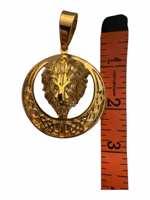 Gold Tone Lion Head Crescent Pendant thumbnail 3