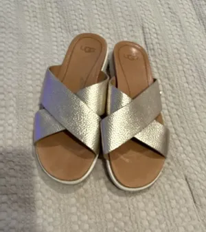 UGG Kari Metallic Crossover Slide Sandals Silver Size 7 thumbnail 1