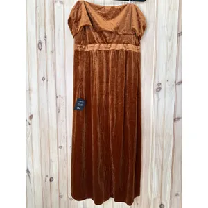 NWT Lulus I'm Enchanted Rust Orange Velvet Off-the-Shoulder Maxi Dress Gala L thumbnail 4