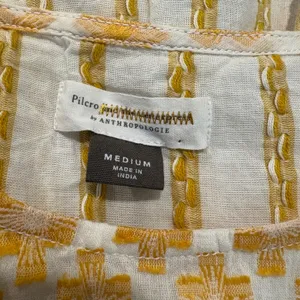 Pilcro and the Letterpress by Anthropologie White Yellow Embroidered Babydoll Top Bohemian Medium thumbnail 6