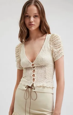 Urban Outfitters Hollie Puff Sleeve Ruffle Babydoll Blouse thumbnail 1