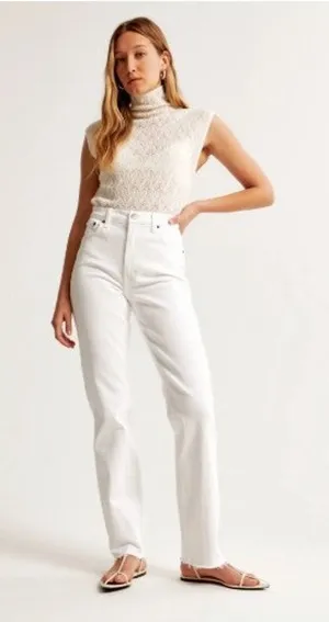 Abercrombie & Fitch The 90s Straight Ultra High Rise Jeans Size 32 White Cream thumbnail 1