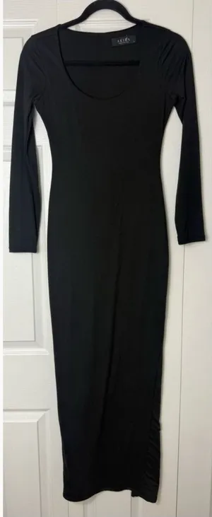 Akira Black Bodycon Maxi Dress Scoop Neck Long Sleeve Stretch Size Medium thumbnail 1