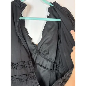 Trixxi Dress Womens Size S Black V-Neck Tiered Mini Puff Sleeve Ruffle thumbnail 12