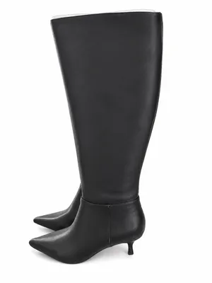 Woman's Heels Nine West Black Leather Kitten Heel Somas Knee High Boots 5.5 thumbnail 3