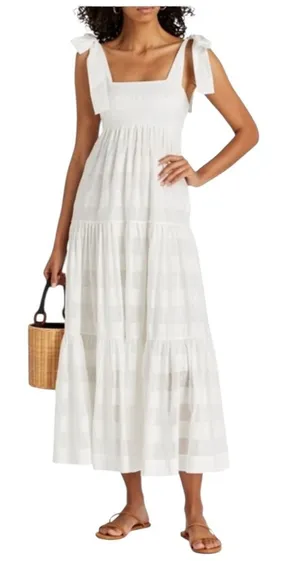 Zimmermann Women's Rosa striped midi Dress size‎ 3 tie shoulder cream cotton thumbnail 1