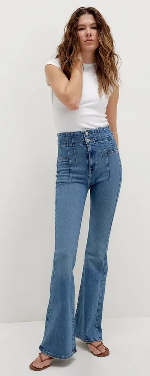 Free People We The Free Jayde Flare Jeans in Sunburst Blue thumbnail 1