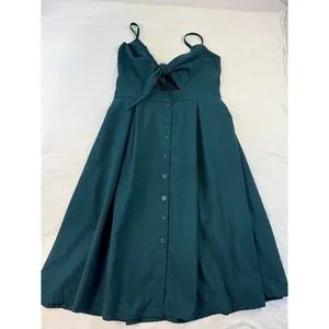 Ecowish green Front Cutout‎ Button Down Midi Dress Smocked Back xl thumbnail 2