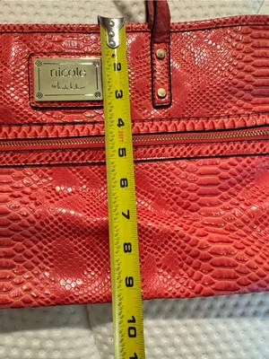 Nicole by Nicole Miller Coral-Red Snake-Embossed Shoulder Tote thumbnail 3