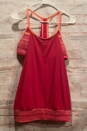 Nike workout tank pink built in padded bra XL strappy t back loose fitting logo thumbnail 1