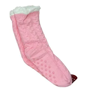 Sherpa Knit Pink Non Slip Slipper Socks One Size thumbnail 2