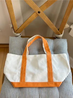 Vintage Ivory Orange Cotton Canvas Boat Tote Shoulder Bag Purse thumbnail 2
