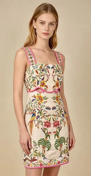 NWOT FARM Rio Linen Convertible 2‑in‑1 Dress Detachable Top & Skirt set Sz M thumbnail 1