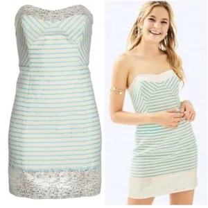 Lilly Pulitzer Remi Dress Bayview Stripe Metallic Dress Women's 0 Blue Horizon‎ thumbnail 2
