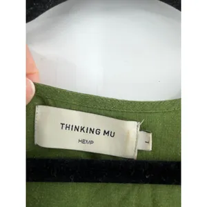 Thinking Mu‎ Fresia Dress Women's L Green Hemp Tencel Tiered Midi Lagenlook Boho thumbnail 3