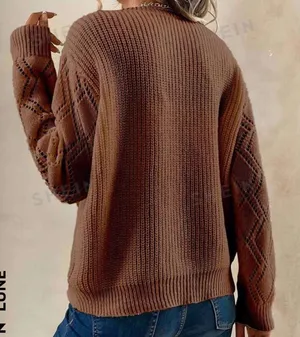 LUNE Guipure Lace Panel Pointelle Knit Drop Shoulder Sweater thumbnail 2