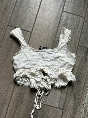 ASOS Cream Tie-Front Ruffle Crop Top thumbnail 5