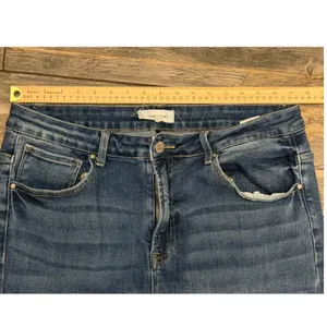 Risen Los Angeles‎ Size 2XL Distressed Flare Jeans Medium Wash Raw Hem High Rise thumbnail 5
