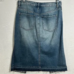We The Free Free People Denim Midi Skirt Blue Button Fly Front Slit Size‎ 28 thumbnail 2