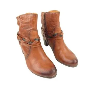 *Pikolinos Heeled Ankle Booties Womens Size 40 Brown Leather Zip Braided Strap thumbnail 1