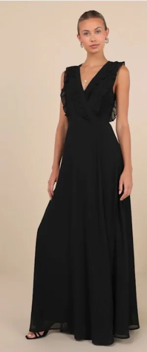 LULU's Wedding Bridesmaid Elegant Sophisticated CHic Romantic Ruffles Wrap Dress thumbnail 1