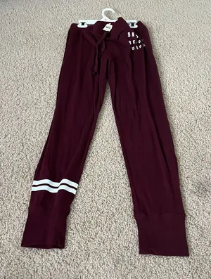 PINK - Victoria's Secret Snooze before dudes Maroon Lounge Pants with White Stripes never worn thumbnail 1