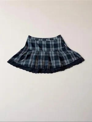 ROMWE Black Plaid Ruffle Mini Skirt with Lace Trim thumbnail 4
