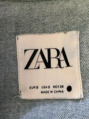 ZARA Denim Jacket Womens Small Cropped Raw Hem Oversized Pockets Button Front thumbnail 6
