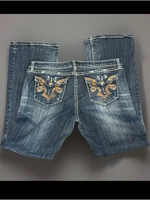 Rock & Wrangler Ultra Low Rise Flare Jeans 9x33 Y2K Blue Denim thumbnail 2