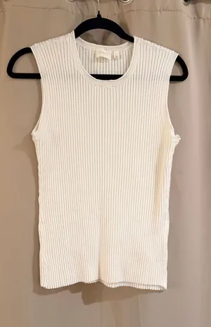 Cyrus Cotton Ribbed Off White Tank Top thumbnail 1