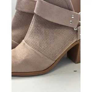 Fergalicious Augustine Taupe‎ Perforated Peep Toe Ankle Boots Tan 8.5M Studded thumbnail 5