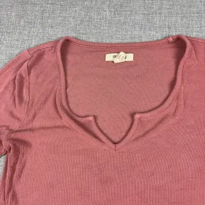 Madewell T-Shirt Womens S Pink Notch V-Neck Long Sleeve Ribbed Cropped Top thumbnail 2