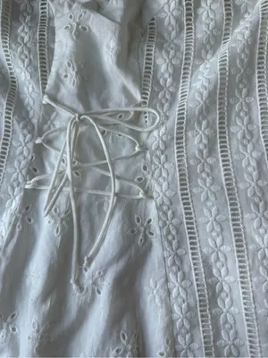 For Love & Lemons Anabelle White Eyelet Lace Up Puff Sleeve Mini Dress Size M thumbnail 5