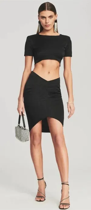 Retrofête Caye Hi-Low Silk Skirt in‎ Black Size XS thumbnail 1