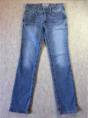ARIAT REAL Mid Rise Boot Cut Denim Blue Jeans Womens 30L Med Wash FLAW thumbnail 1