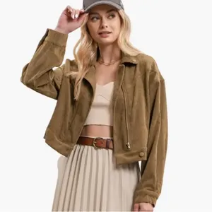 Mine Blu Pepper Green Corduroy Crop Moto Jacket ~ Size Medium thumbnail 4