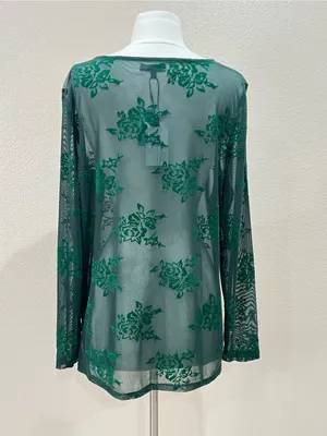 Studio Y by Maurices Emerald Green Velvet Flocked Floral Mesh Top NWT Size 0X thumbnail 6