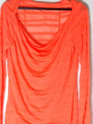 Athleta L Yoga Orange Striped Sheer Long Top thumbnail 1