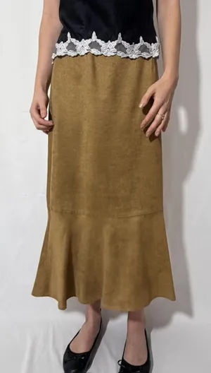 Josephine Chaus Tan Faux Suede Vintage Fall Midi/Maxi Cargo Skirt thumbnail 1