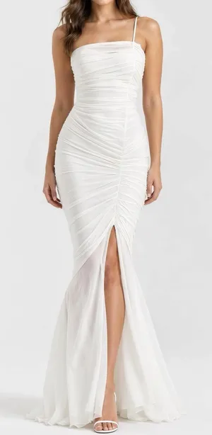 HOUSE OF CB Pearla One Shoulder Ruched Maxi Dress, Ivory, L (Plus Cup) thumbnail 1