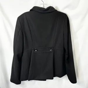 Old Navy Medium Coat Wool Black‎ Ruffle Collar Jacket Womens Pockets Pea C thumbnail 2