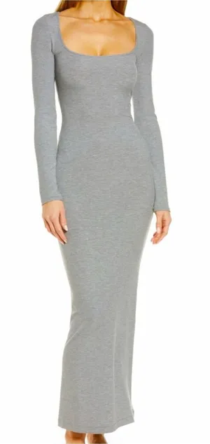 Skims Soft Lounge Long Sleeve Dress in Heather Gray thumbnail 1