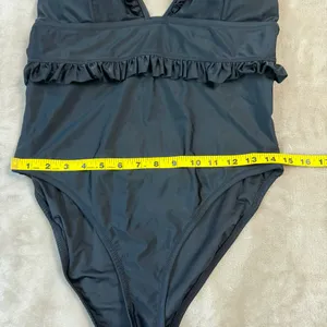 J. Crew Re-Imagined Plunge Black Ruffled One-Piece Swimsuit Size 12 thumbnail 8