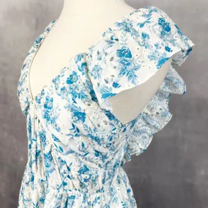 Lush Floral Eyelet Mini Dress Women Small Ruffle Cottage Romantic‎ Coquette thumbnail 4