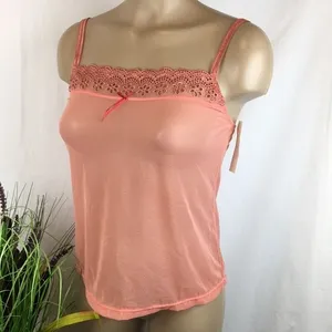 Felina Sheer Orange Eyelit Lace Trim Camisole Top NEW M thumbnail 2