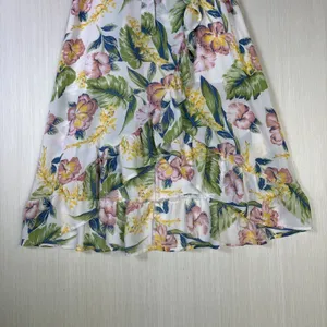 Tropical Floral Ruffle High Low‎ Maxi Skirt White Pink Green Hibiscus Wrap Style thumbnail 3